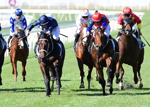 Sharp N Smart red cap blue pompom 2nd L The Phoenix Eagle Farm - Trackside Photography Grant Peters 4-6-22.JPG